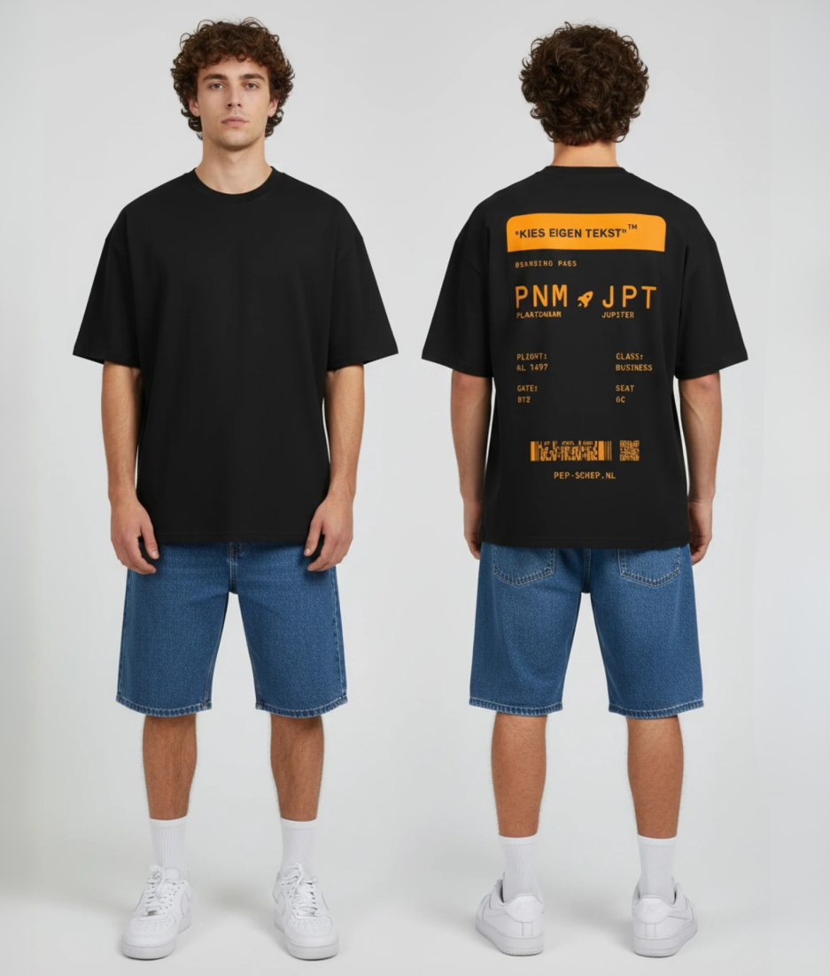boardingpass tshirt eigen tekst zwart