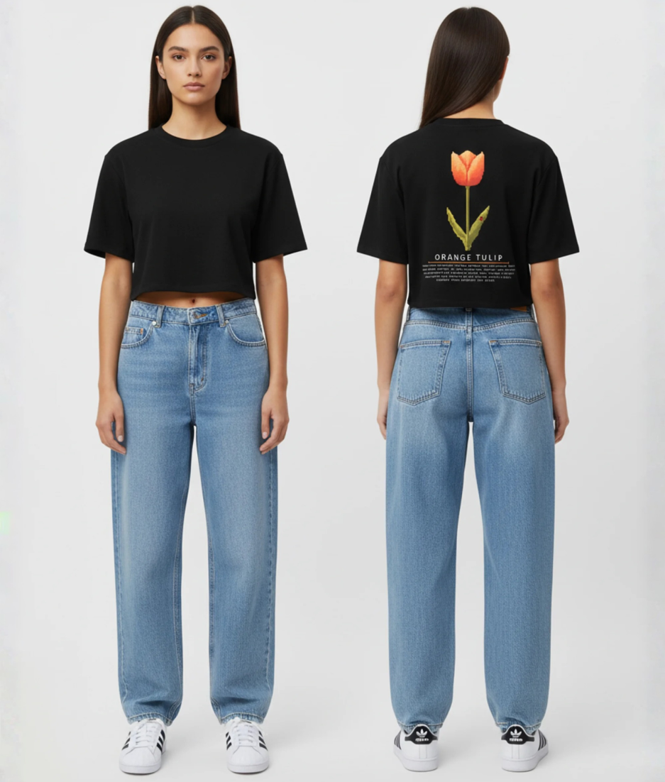 koningsdag croptop tulp zwart