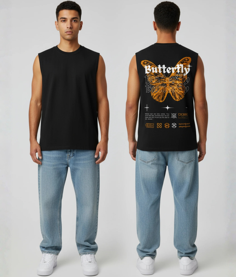ravers tanktop butterfly zwart