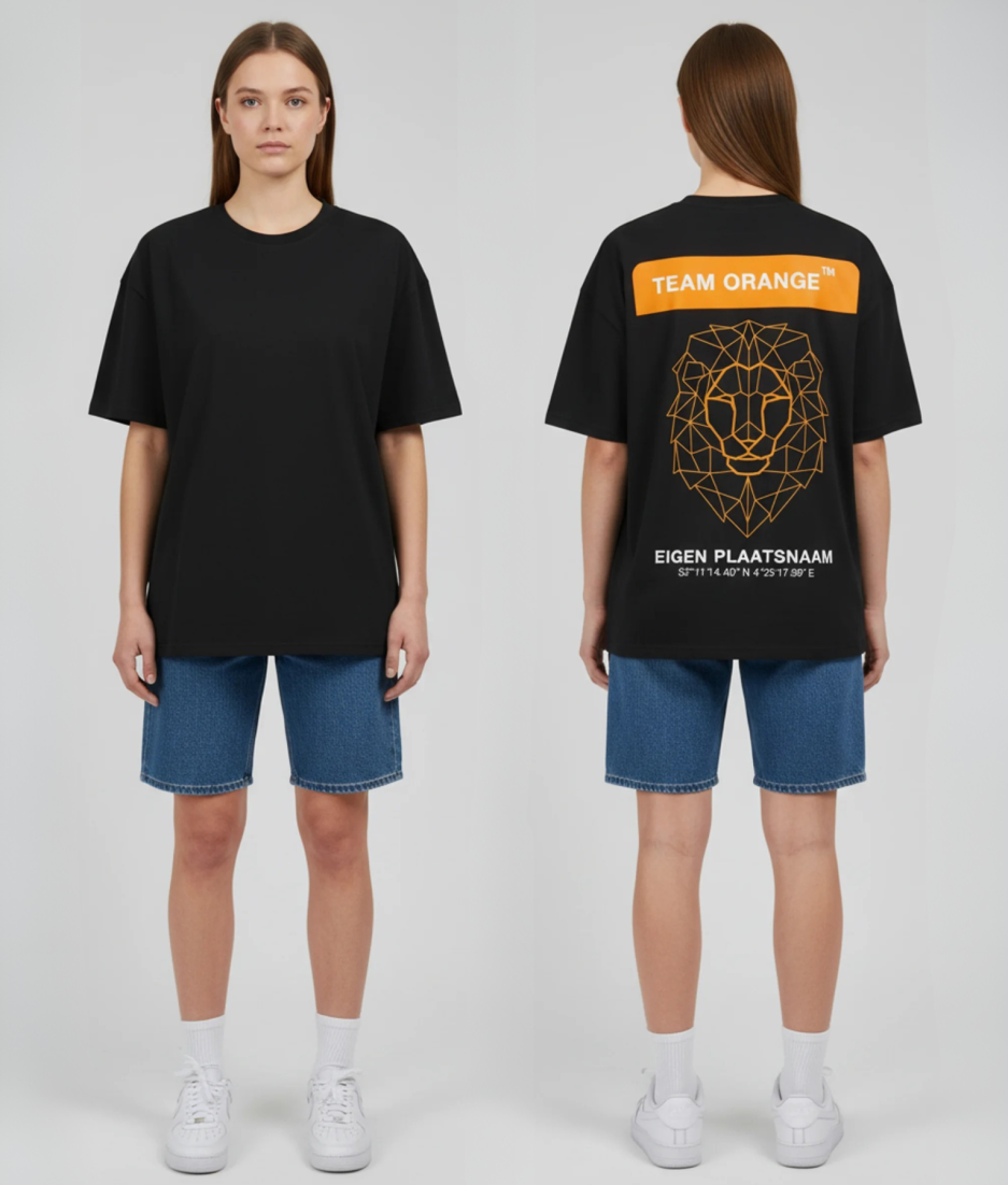 team orange oversized tshirt zwart