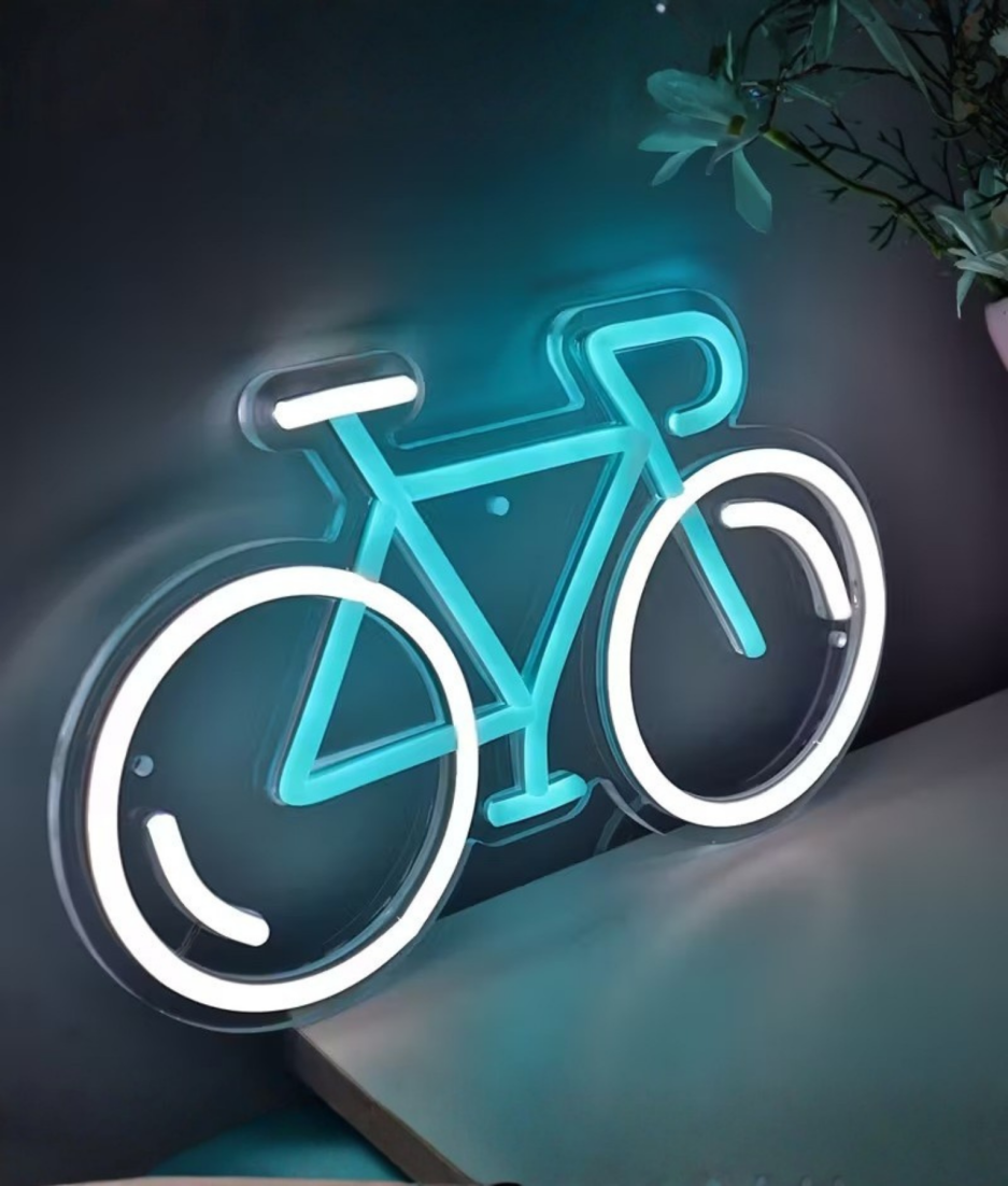 blauwe fiets neon lamp