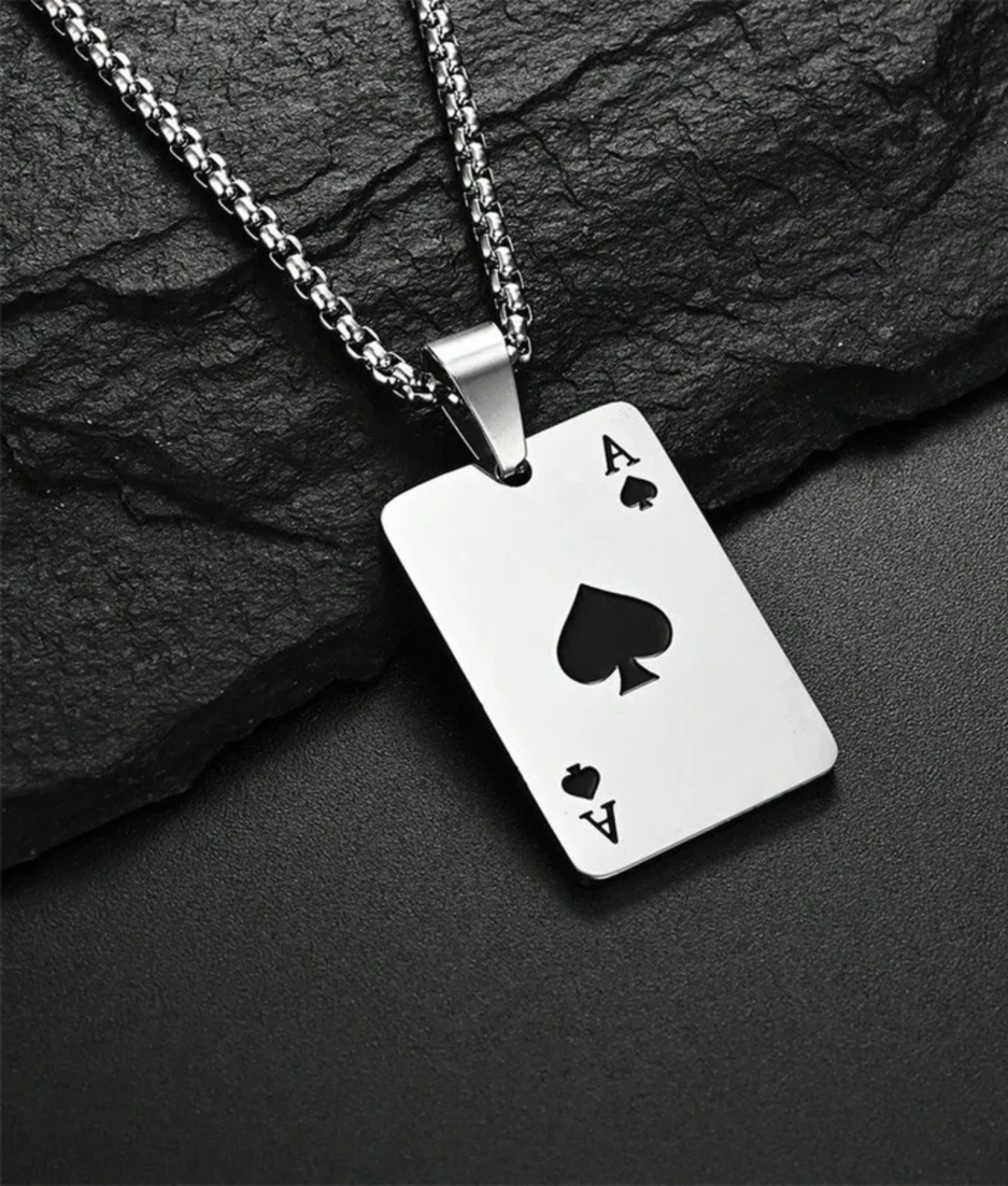 schoppen aas kaart ketting zwart