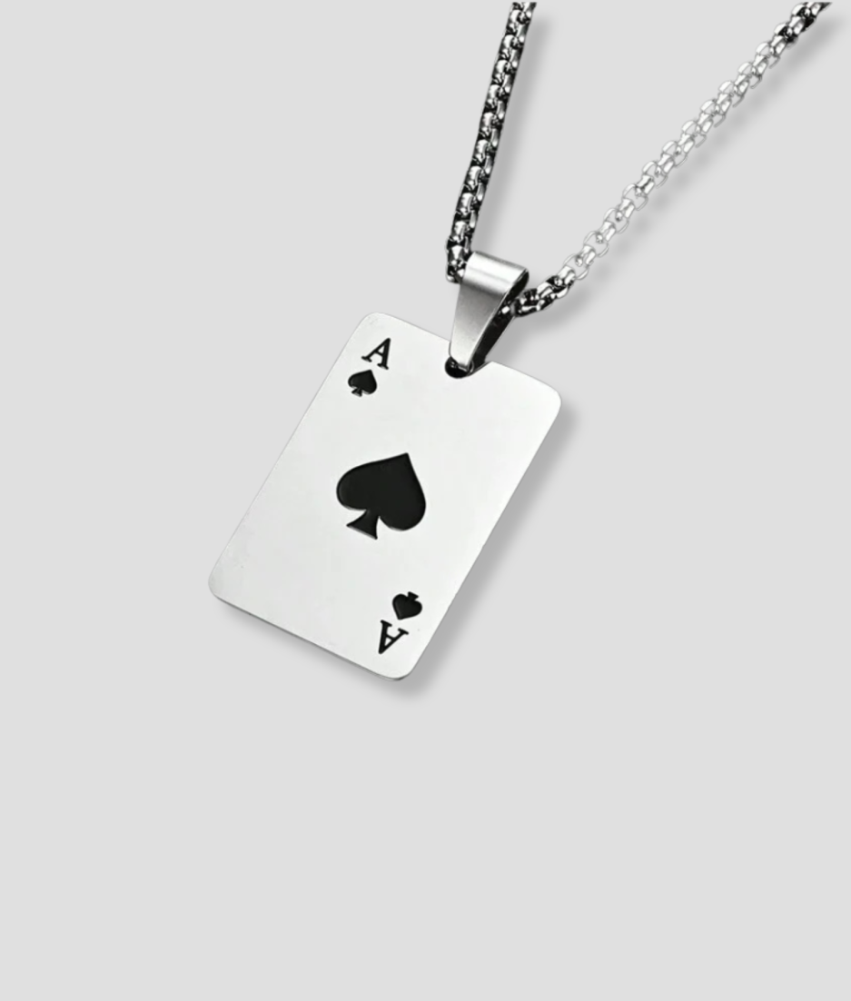 schoppen kaart ketting zilver