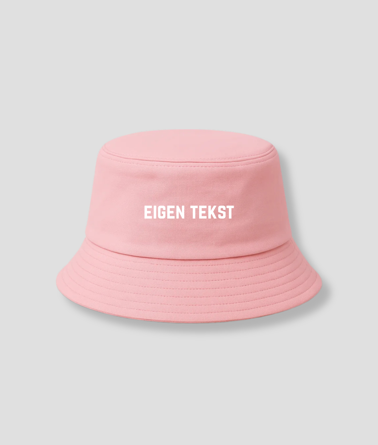 eigen tekst buckethat licht roze