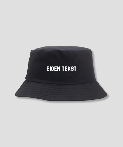 eigen tekst buckethat zwart