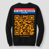 Zwarte Koningsdag sweater met QR-code print en een grappige tekst