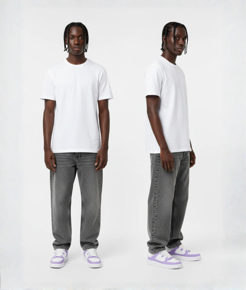 Paarse sneaker modelfoto