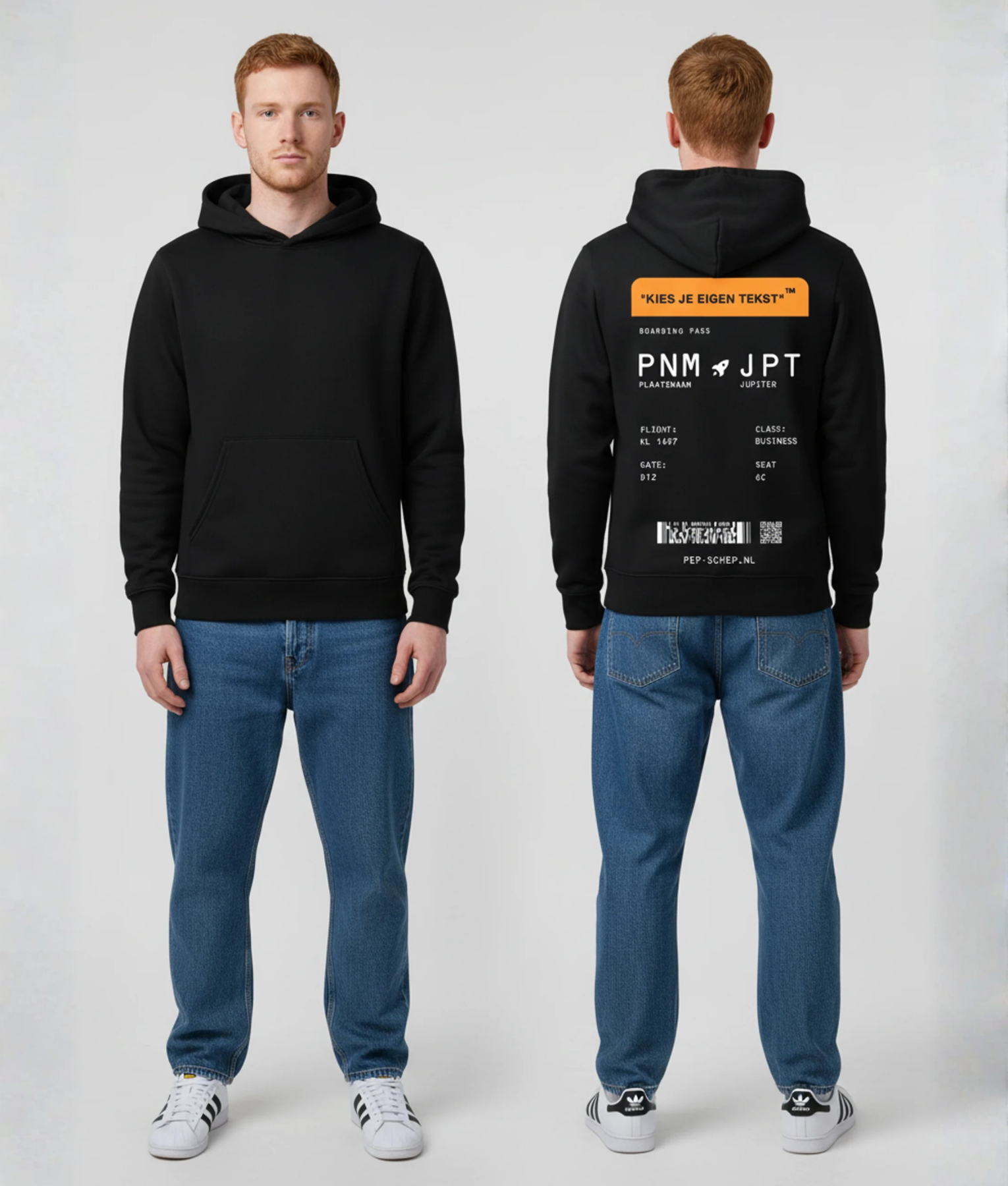 boardingpass hoodie zwart model oranje