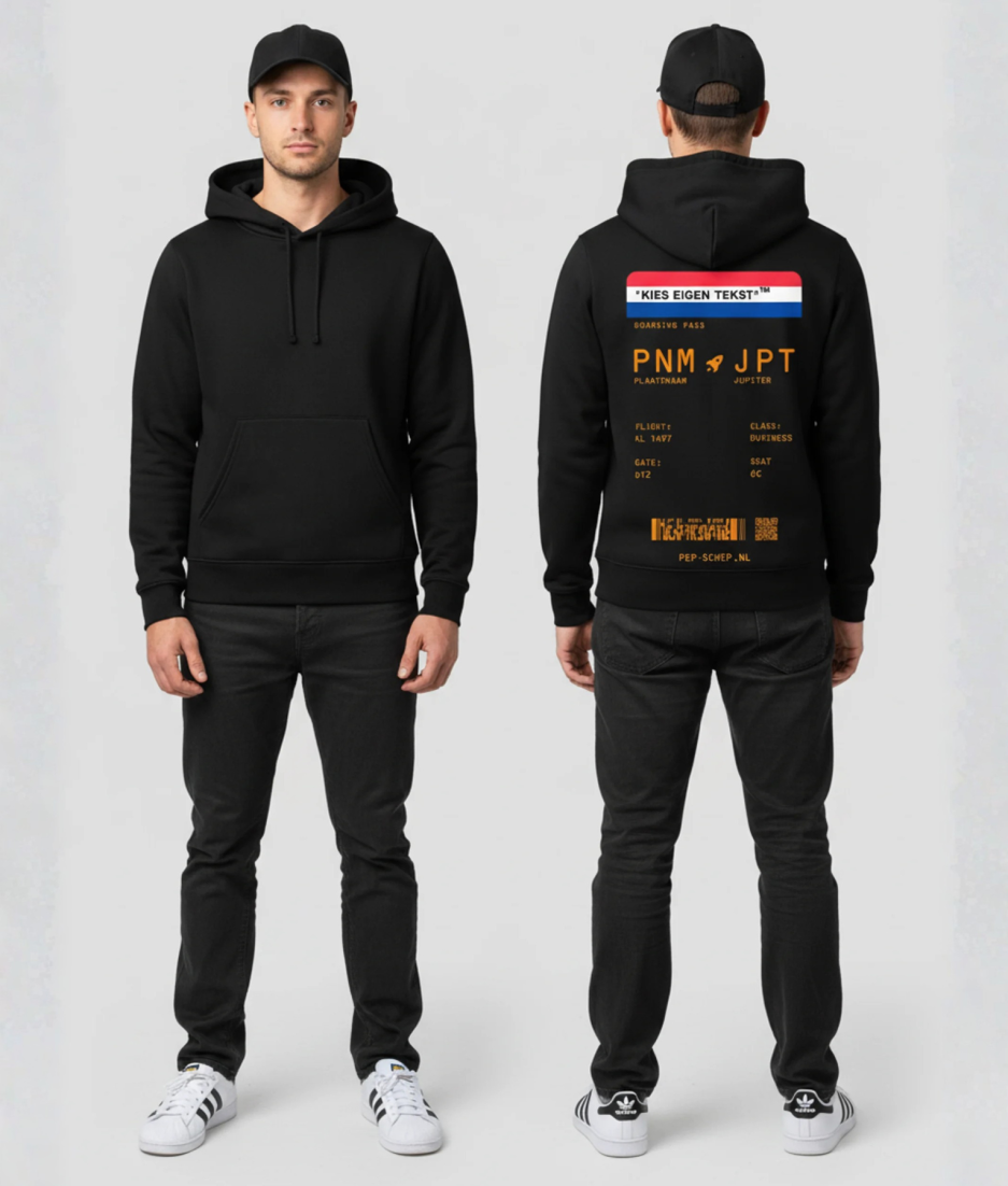 boardingpass hoodie zwart modelfoto