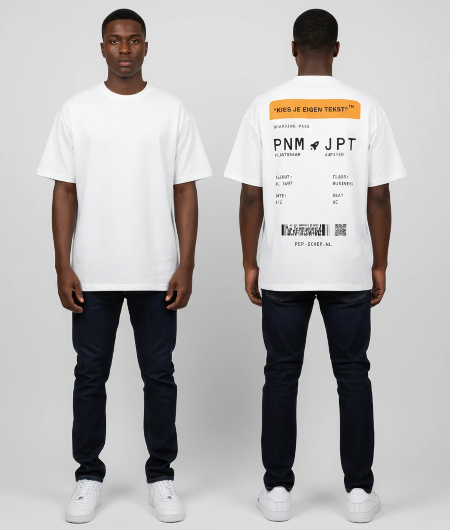 boardingpass wit shirt eigen tekst