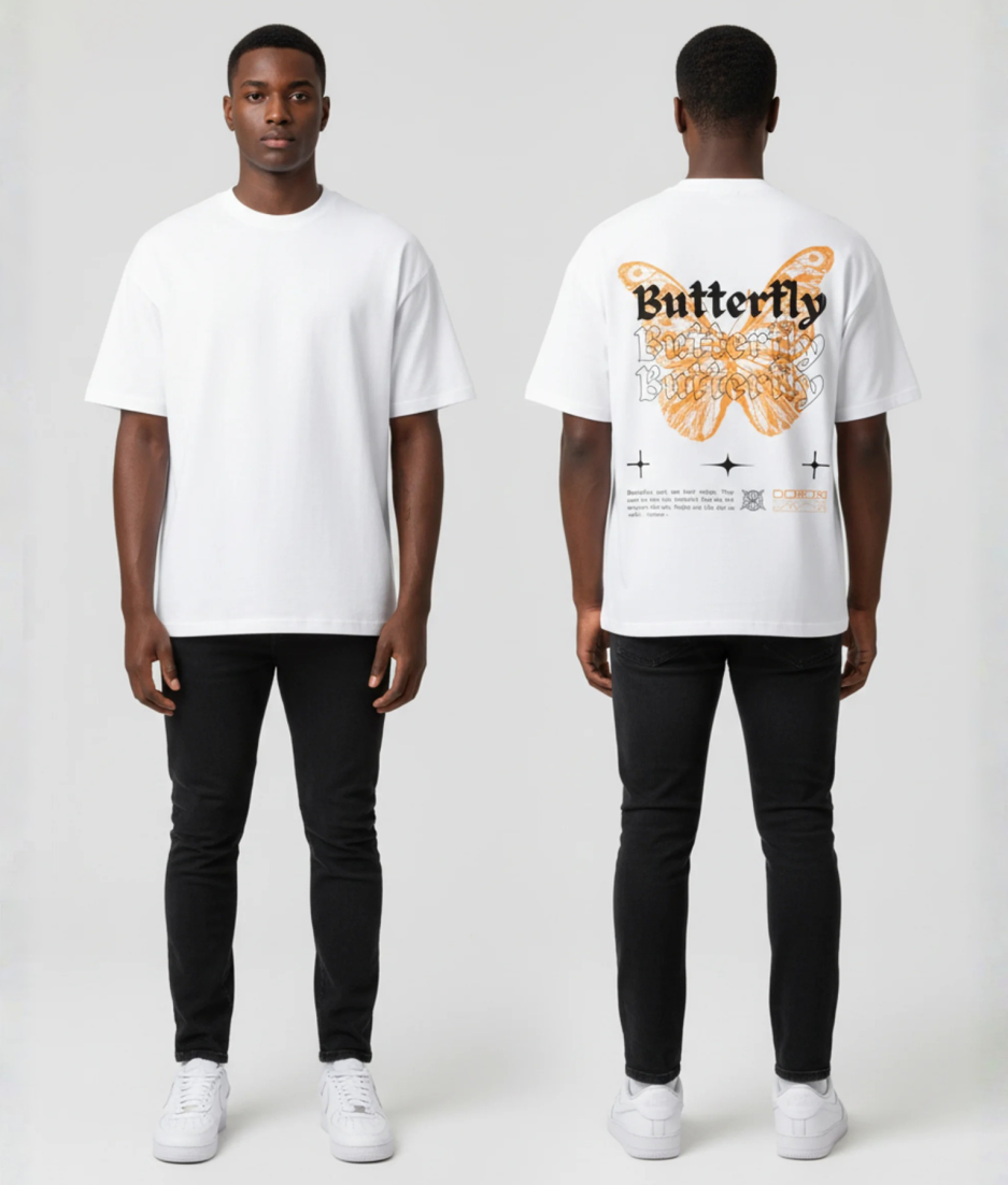 butterfly shirt wit oranje vlinder
