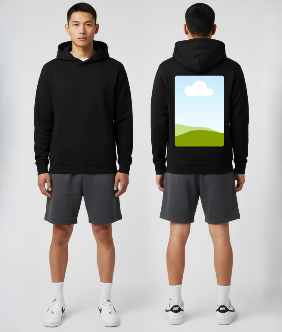 eigen foto op een hoodie zwart model