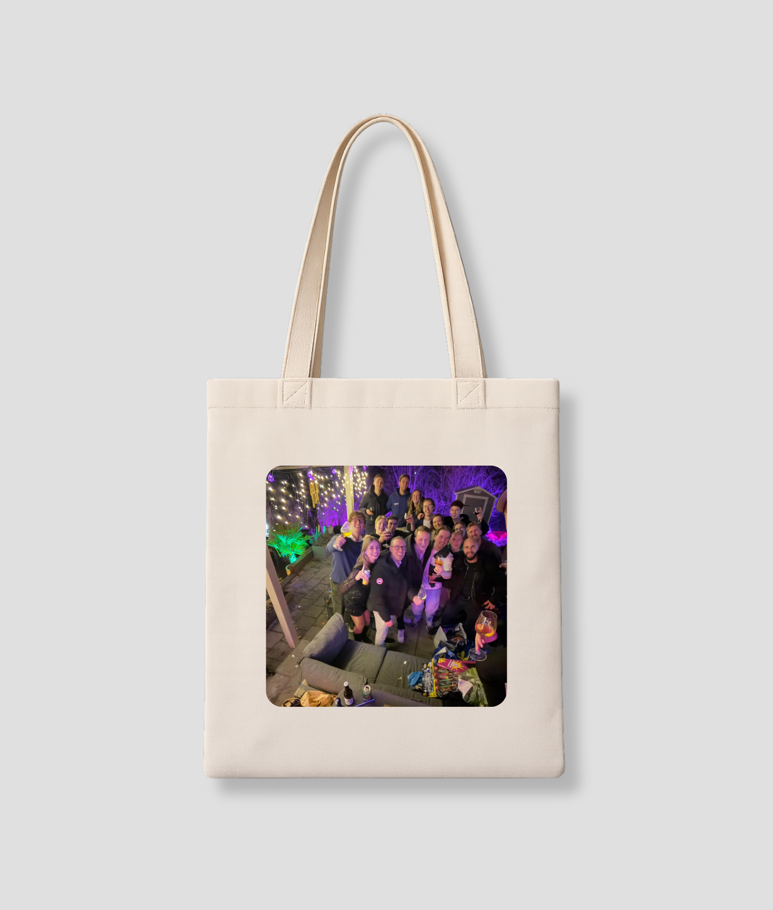 eigen foto tote bag beige voorbeeld