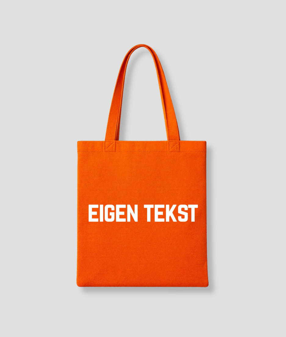 eigen tekst tote bag oranje