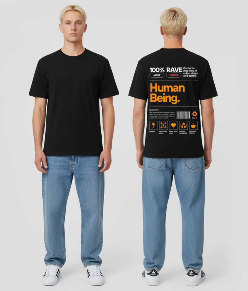 human being shirt zwart modelfoto