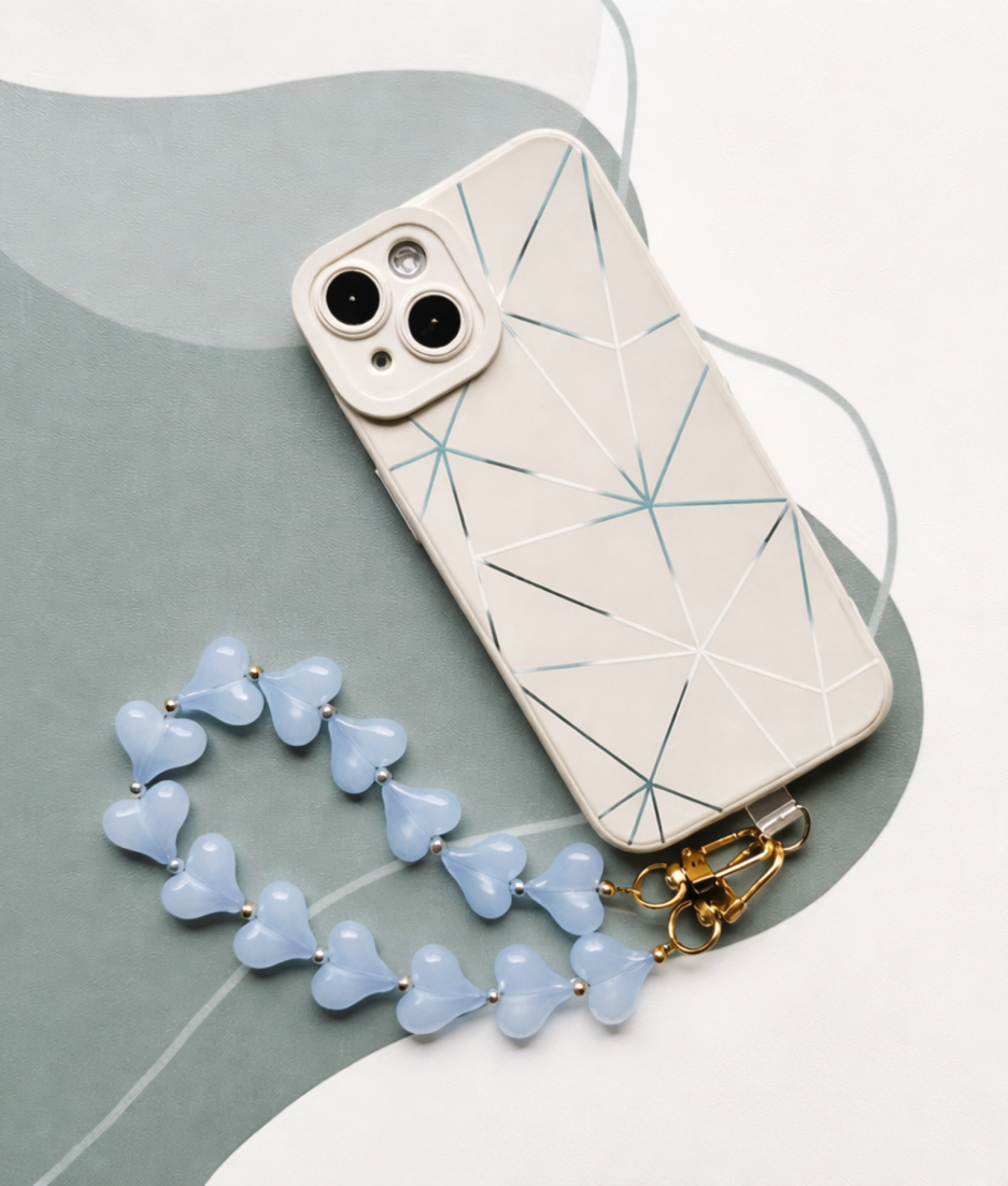 kort telefoonhanger blauwe hartjes