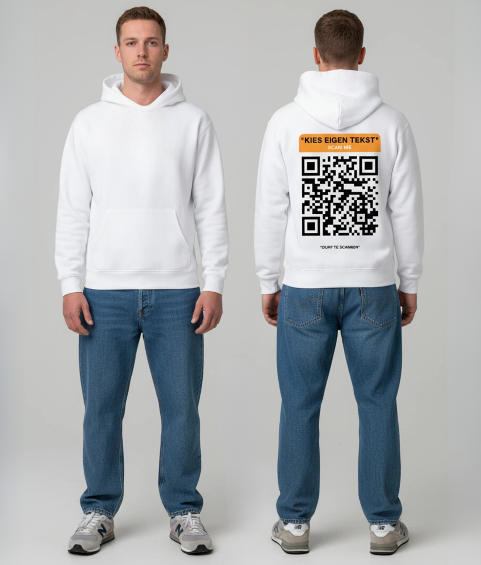 model witte hoodie qr code