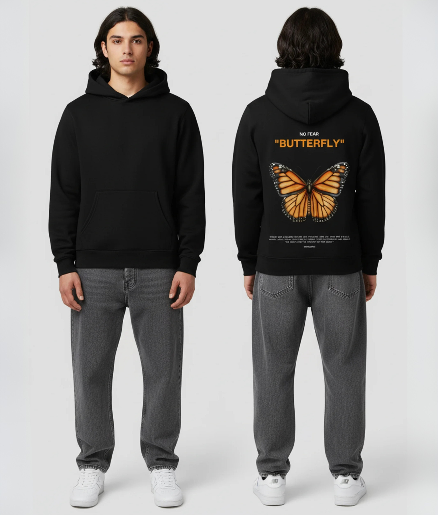 no fear hoodie butterfly zwart