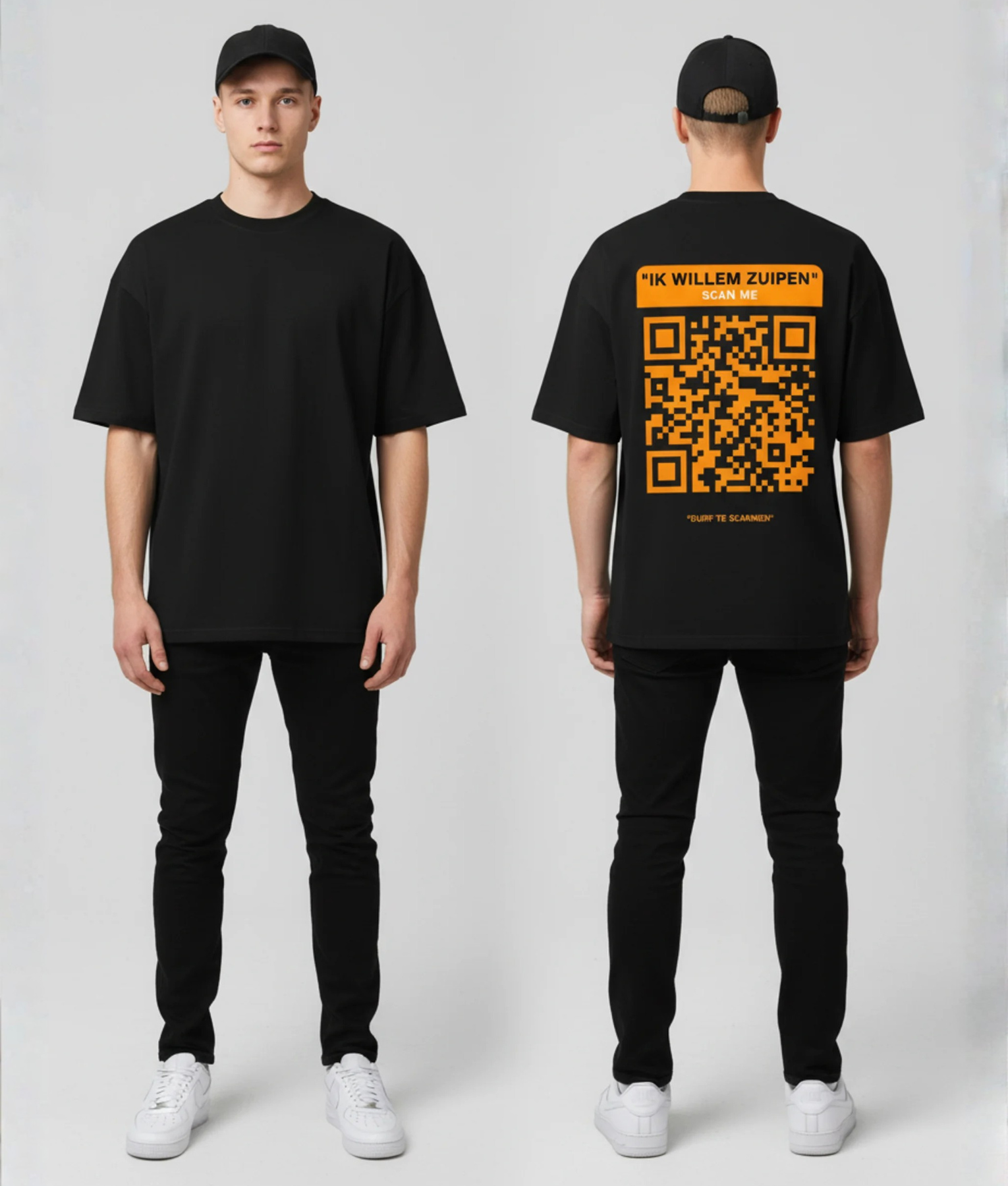 oranje qr code ik willem zuipen tshirt zwart