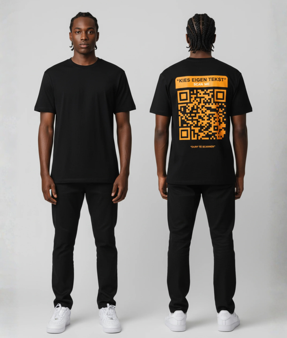 qr code shirt modelfoto zwart