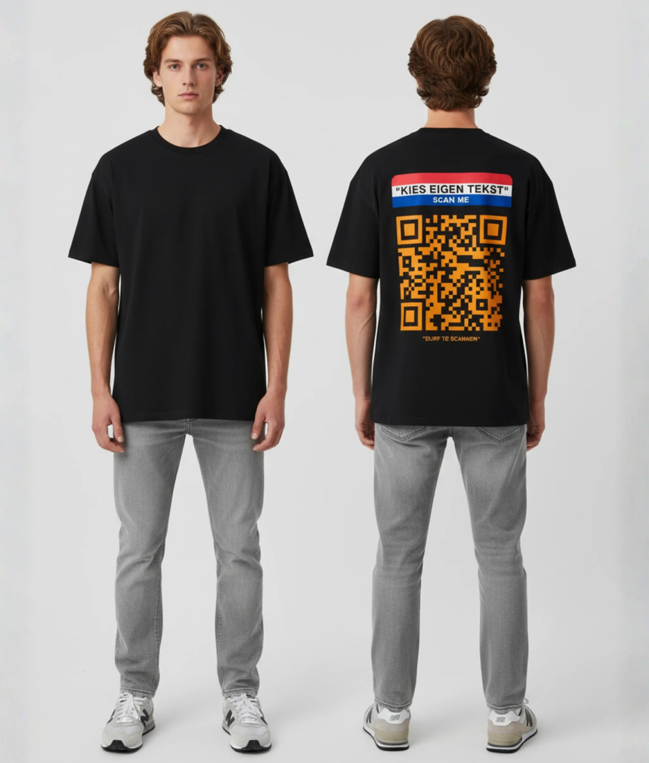 qr code tshirt oranje oversized