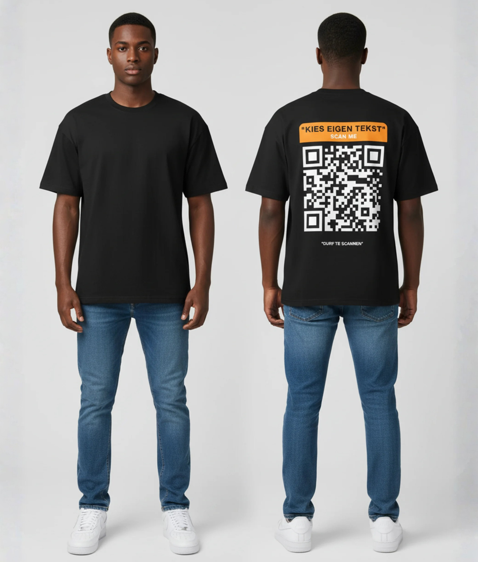 qr code zwart tshirt eigen tekst
