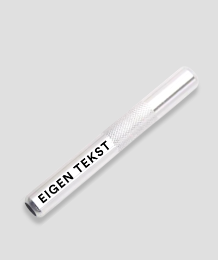 Eigen tekst snuifbuis zilver