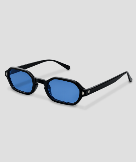 bril zwart met blauwe glazen