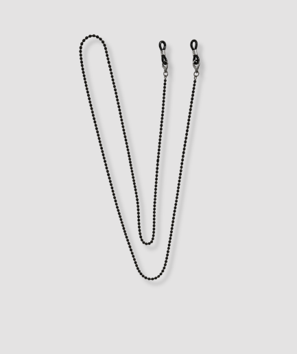 Zwart brillenkoord van metalen balletjes met zwarte klemmen
