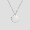 Zilveren ronde schijfvormige hanger aan zilveren schakelketting blanco voor eigen tekst of naam gravure gepersonaliseerd sieraad