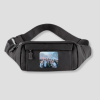 Zwarte bedrukte fanny pack bovenaanzicht met verstelbare riem