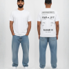 Wit T-shirt met grijze eigen tekst banner en boarding pass print met PNM naar JPT vluchtdetails en PEP-SCHEP.NL tekst op de rug
