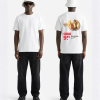Wit unisex t-shirt met Borrelplankje opdruk van PEP SCHEP – grote rugprint met borrelplank illustratie met kaas en vleeswaren en supermarkt prijskaartje design