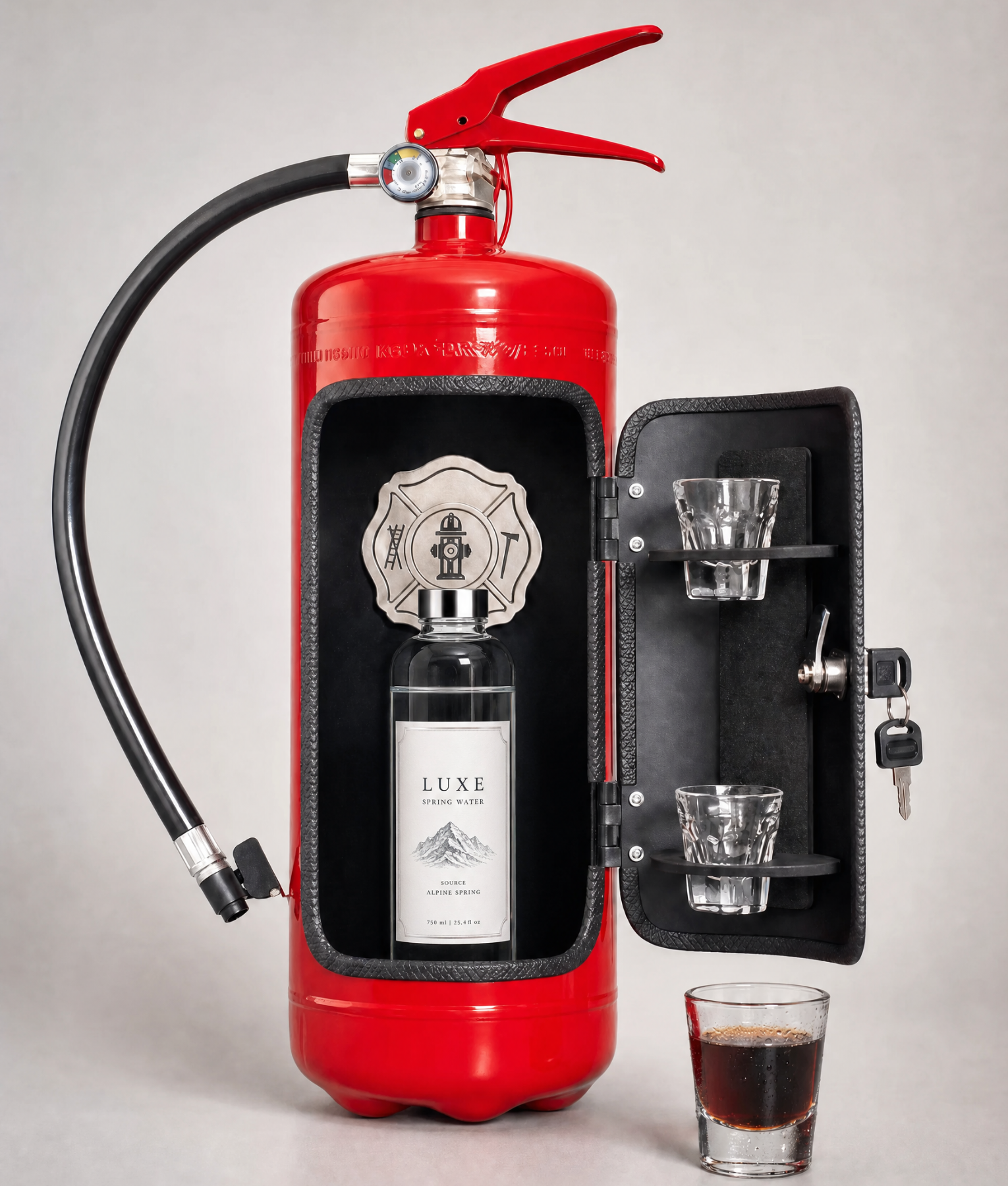 Rode brandblusser fles op witte achtergrond