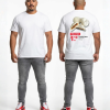 Wit heren t-shirt met Broodje Bapao opdruk, voor- en achteraanzicht op mannelijk model met grijze jeans en rode sneakers, productfoto voor PEP SCHEP webshop