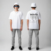 Wit T-shirt met grijze vlinder illustratie en Butterfly tekst herhalend in gothic lettertype op de rug