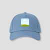 Grijsblauwe snapback cap met vierkante foto opdruk op voorpaneel