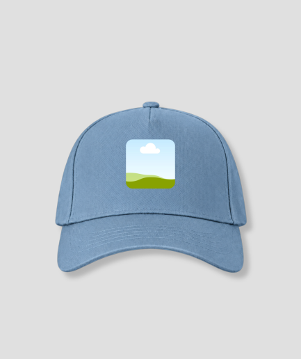 Grijsblauwe snapback cap met vierkante foto opdruk op voorpaneel
