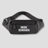 Donkergrijze fanny pack met witte tekst MOOIE SCHOENEN opdruk op voorzijde