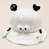 PEP SCHEP witte bucket hat met speelse decoratieve flapjes – crème denim-look vissershoed met zwarte oogjes, hartjes en kleine handjes als details