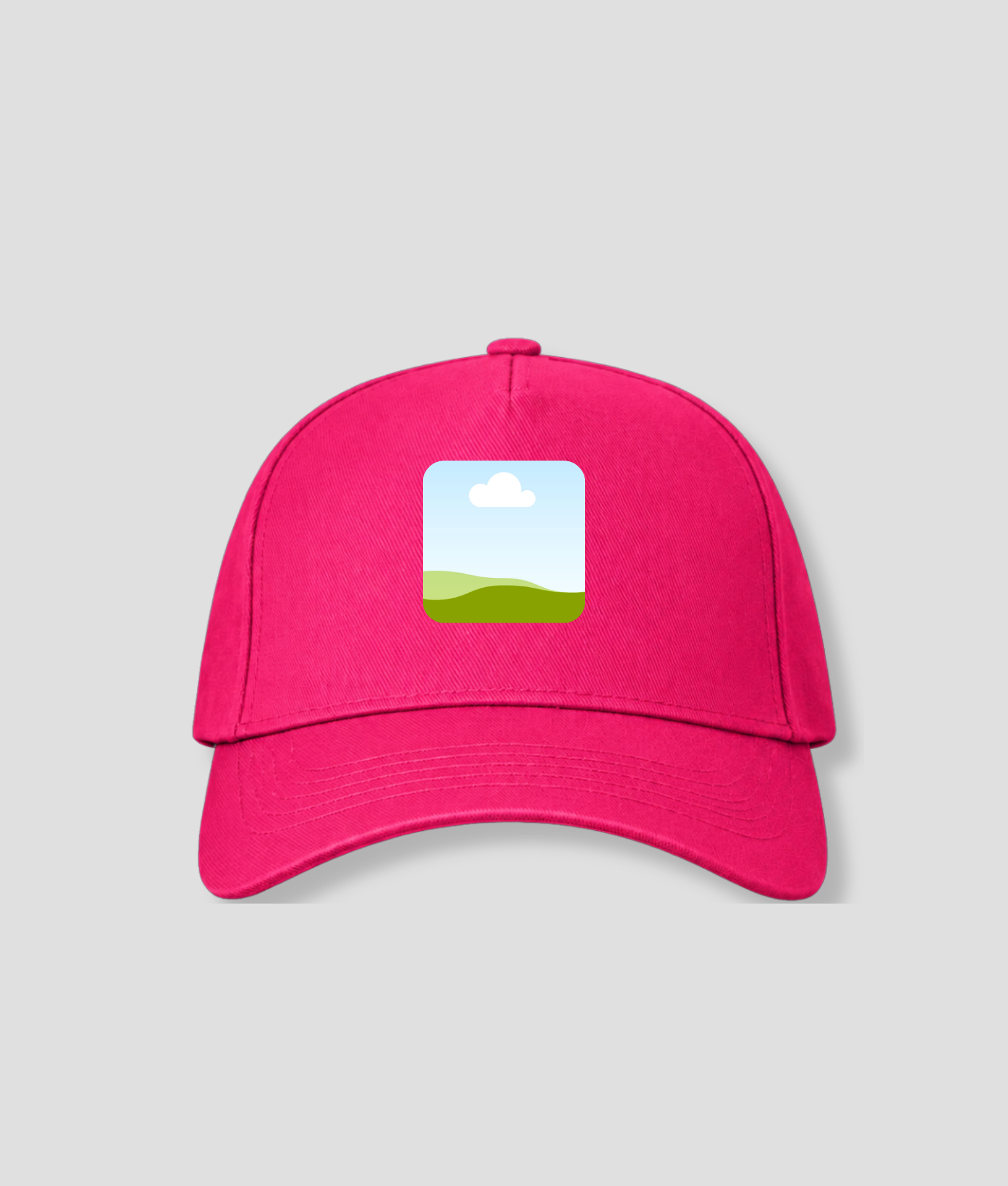 Fuchsia snapback cap met vierkante foto opdruk op voorpaneel