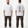 Wit T-shirt met EAT RAVE DANCE SLEEP tekst in zwart en rood met floral patroon op de rug