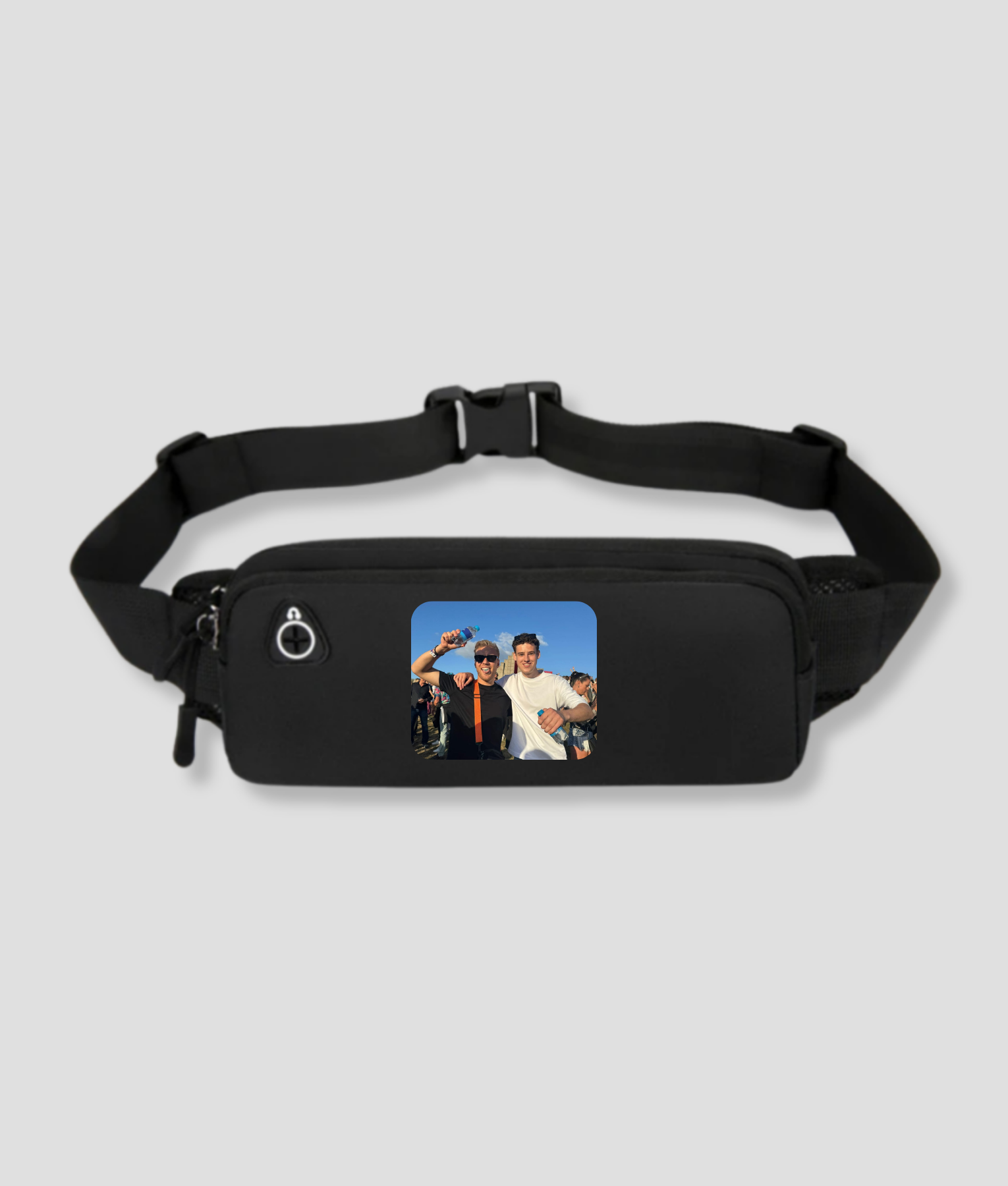 Zwarte fanny pack riem met kliksluiting bovenaanzicht