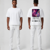 Wit T-shirt met muziekspeler print, kleurrijke abstracte albumhoes en eigen tekst op de rug