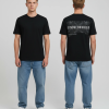 Zwart unisex T-shirt voor- en achteraanzicht gedragen door mannelijk model met EINDGEBRUIKER tekst print op de rug