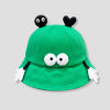 PEP SCHEP groene bucket hat met speelse decoratieve flapjes – felgroene vissershoed met zwarte oogjes, hartje en kleine handjes als details