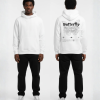 Witte hoodie met grijze vlinder en Butterfly print op de rug
