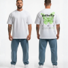 Wit T-shirt met groene vlinder en Butterfly tekst op de rug