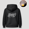 Zwarte unisex hoodie met 'Memories' gotische kalligrafie opdruk van PEP SCHEP – grote witte tattoo-stijl lettertekst rugprint