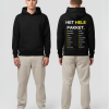 Zwarte hoodie met HET HELE PAKKET tekst in geel en witte checklist print op de rug